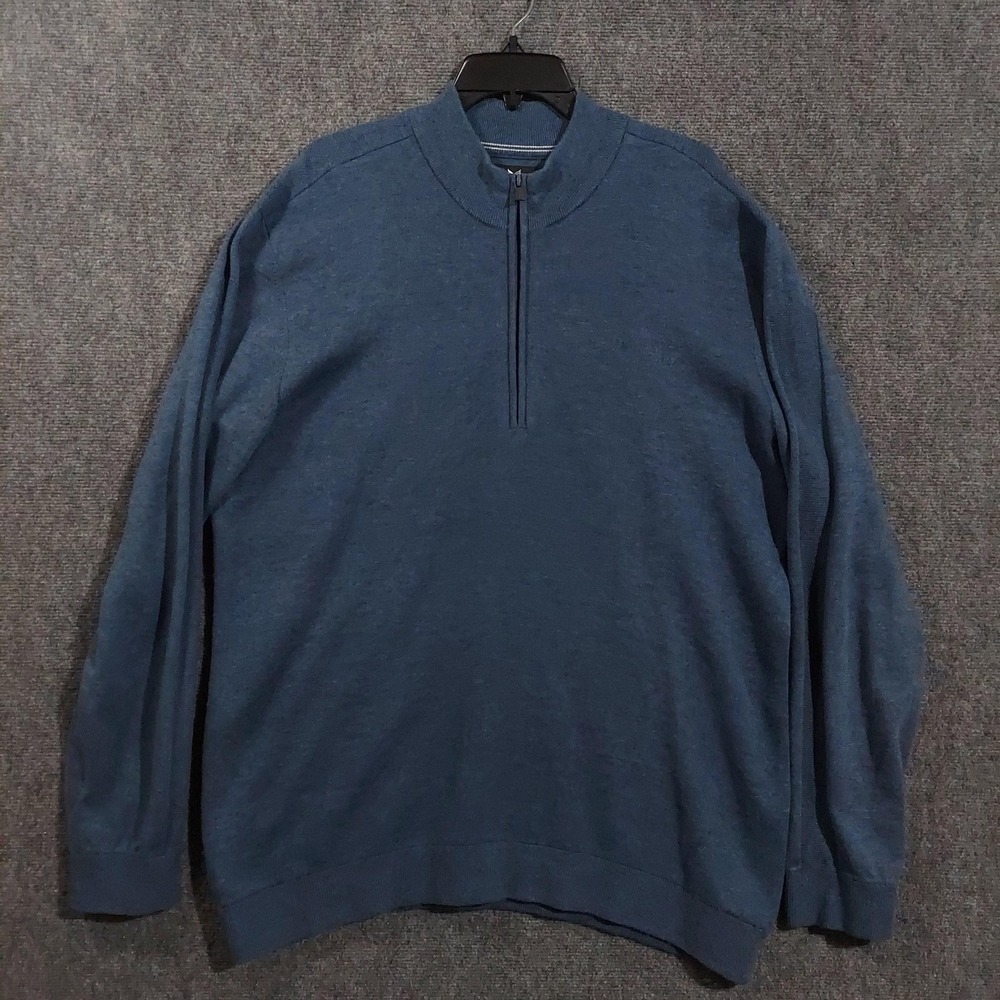Buttercloth Sweater Mens XL Blue Cotton Acrylic 1/4 Zip Mock Neck Knit Pullover - Picture 3 of 11